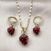 Oro Laminado Earring and Pendant Adult Set, Gold Filled Style Strawberry Design, Red Enamel Finish, Golden Finish, 10.284.0051