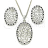 Rhodium Plated Earring and Pendant Adult Set, with Black and White Cubic Zirconia, Polished, Rhodium Finish, 10.233.0038.5