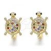 Oro Laminado Huggie Hoop, Gold Filled Style Turtle Design, with Multicolor Micro Pave, Polished, Golden Finish, 02.210.0459.1.12