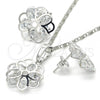 Rhodium Plated Earring and Pendant Adult Set, Flower Design, with White Cubic Zirconia, Polished, Rhodium Finish, 10.106.0021.1