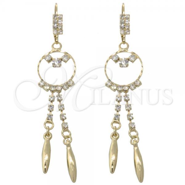 Oro Laminado Long Earring, Gold Filled Style with White Cubic Zirconia, Polished, Golden Finish, 5.100.004