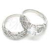 Rhodium Plated Wedding Ring, Duo Design, with White Cubic Zirconia, Polished, Rhodium Finish, 01.99.0077.1.07 (Size 7)