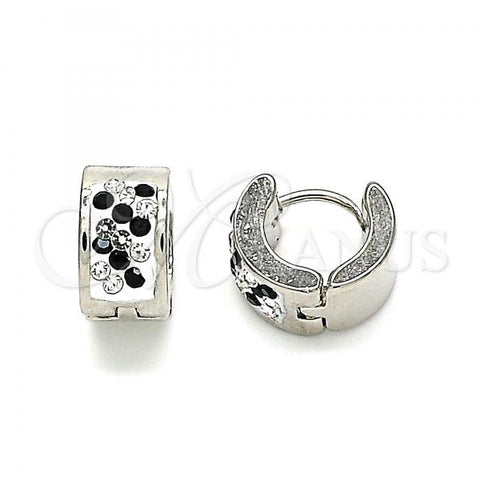 Stainless Steel Huggie Hoop, with Black and White Crystal, Polished, Steel Finish, 02.230.0051.2.10