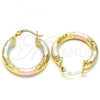 Oro Laminado Small Hoop, Gold Filled Style Diamond Cutting Finish, Tricolor, 02.170.0250.25