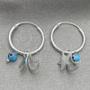 Sterling Silver Small Hoop, Evil Eye and Moon Design, with Aqua Blue Crystal, Polished, Silver Finish, 02.402.0005.15