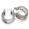 Rhodium Plated Small Hoop, with Multicolor Cubic Zirconia, Polished, Rhodium Finish, 02.210.0284.9.20