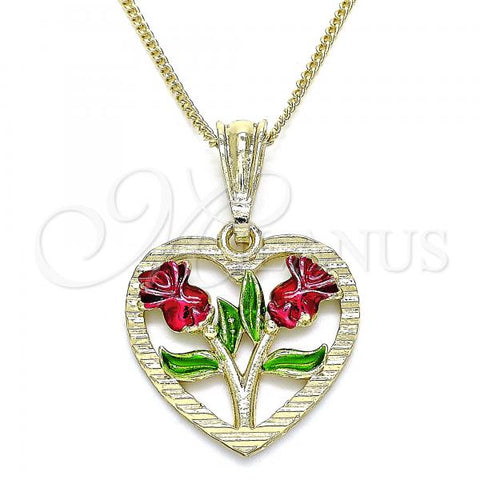 Oro Laminado Pendant Necklace, Gold Filled Style Heart and Flower Design, Polished, Tricolor, 04.351.0014.1.20