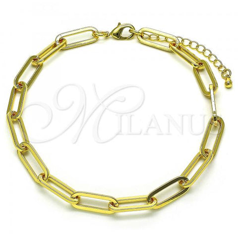 Oro Laminado Basic Anklet, Gold Filled Style Paperclip Design, Polished, Golden Finish, 04.378.0001.10