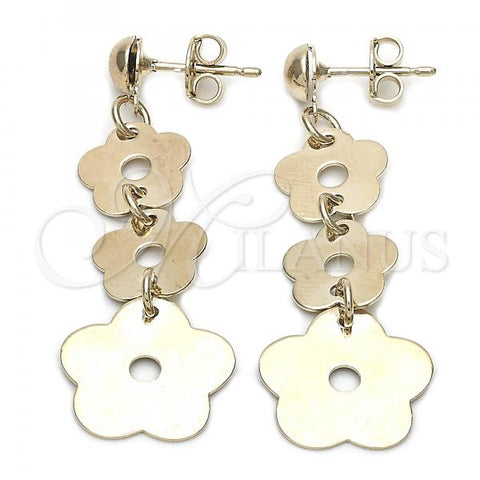 Oro Laminado Long Earring, Gold Filled Style Flower Design, Golden Finish, 88.017