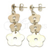 Oro Laminado Long Earring, Gold Filled Style Flower Design, Golden Finish, 88.017