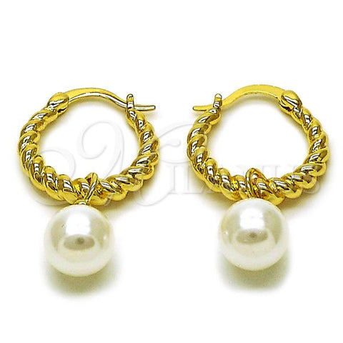 Oro Laminado Small Hoop, Gold Filled Style and Ball with Ivory Pearl, Polished, Golden Finish, 02.341.0241.20