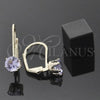 Oro Laminado Leverback Earring, Gold Filled Style with Violet Cubic Zirconia, Polished, Golden Finish, 5.128.085