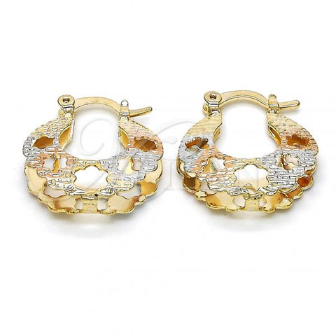 Oro Laminado Small Hoop, Gold Filled Style Flower Design, Diamond Cutting Finish, Tricolor, 02.65.2530.20