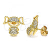 Oro Laminado Stud Earring, Gold Filled Style Little Girl Design, with White Micro Pave, Polished, Golden Finish, 02.213.0171