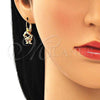 Oro Laminado Leverback Earring, Gold Filled Style Little Girl Design, with Garnet and White Micro Pave, Polished, Golden Finish, 02.210.0377.1