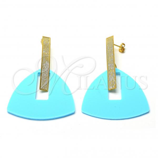 Oro Laminado Long Earring, Gold Filled Style Acqua Resin Finish, Golden Finish, 02.09.0107.1