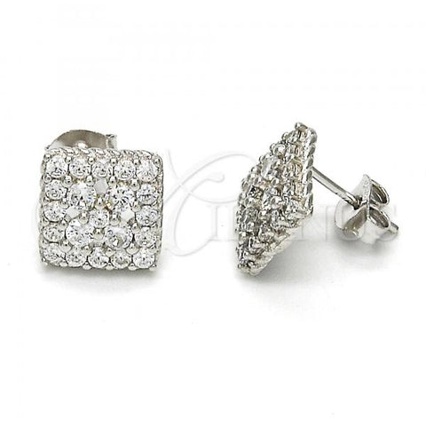 Sterling Silver Stud Earring, Flower Design, with White Cubic Zirconia, Polished, Rhodium Finish, 02.285.0010