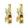 Oro Laminado Huggie Hoop, Gold Filled Style with Garnet and White Cubic Zirconia, Polished, Golden Finish, 02.237.0032.15