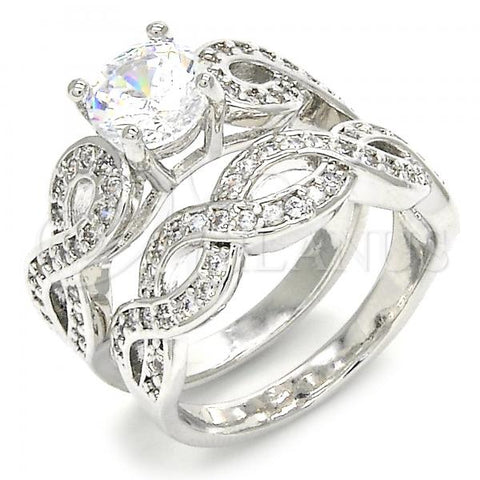 Rhodium Plated Wedding Ring, Duo Design, with White Cubic Zirconia, Polished, Rhodium Finish, 01.99.0077.1.09 (Size 9)