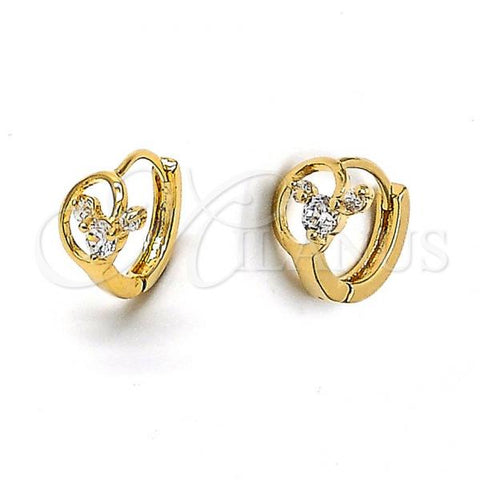 Oro Laminado Huggie Hoop, Gold Filled Style with White Cubic Zirconia, Polished, Golden Finish, 5.132.019