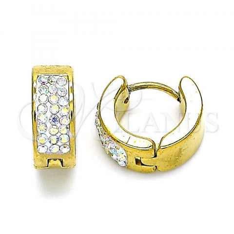 Stainless Steel Huggie Hoop, with Aurore Boreale Crystal, Polished, Golden Finish, 02.230.0068.1.12