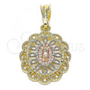 Oro Laminado Religious Pendant, Gold Filled Style Polished, Tricolor, 05.380.0011