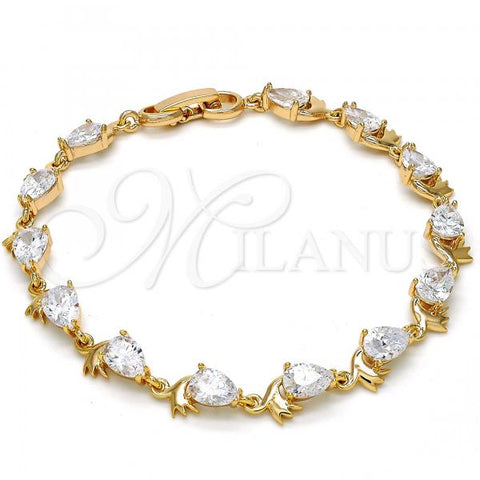 Oro Laminado Tennis Bracelet, Gold Filled Style Teardrop Design, with White Cubic Zirconia, Polished, Golden Finish, 03.213.0038.08