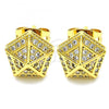 Oro Laminado Stud Earring, Gold Filled Style with White Micro Pave, Polished, Golden Finish, 02.342.0021