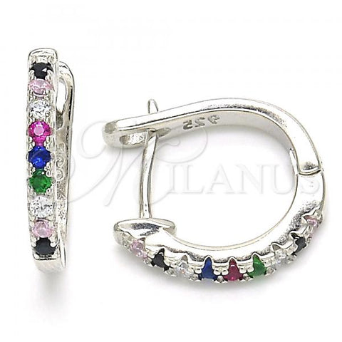Sterling Silver Huggie Hoop, with Multicolor Cubic Zirconia, Polished, Rhodium Finish, 02.332.0048.15