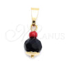 Oro Laminado Religious Pendant, Gold Filled Style with Black and Garnet Azavache, Polished, Golden Finish, 05.32.0080.1