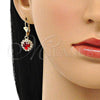 Oro Laminado Dangle Earring, Gold Filled Style Heart Design, with Garnet and White Crystal, Polished, Golden Finish, 02.122.0114