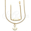 Oro Laminado Earring and Pendant Children Set, Gold Filled Style Anchor Design, Polished, Golden Finish, 06.63.0230