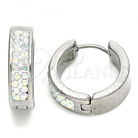 Stainless Steel Huggie Hoop, with Aurore Boreale Crystal, Polished, Steel Finish, 02.230.0066.3.20