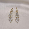 Oro Laminado Long Earring, Gold Filled Style Leaf Design, with White Cubic Zirconia, Polished, Golden Finish, 02.210.0841