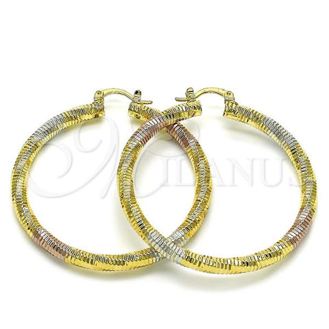 Oro Laminado Medium Hoop, Gold Filled Style Hollow Design, Diamond Cutting Finish, Tricolor, 02.196.0145.50