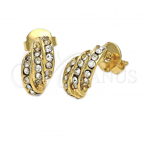 Oro Laminado Stud Earring, Gold Filled Style with White Crystal, Polished, Golden Finish, 5.127.006 *PROMO*