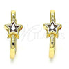 Oro Laminado Huggie Hoop, Gold Filled Style Star Design, with Garnet Cubic Zirconia, Polished, Golden Finish, 02.210.0555.1.15