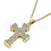 Oro Laminado Pendant Necklace, Gold Filled Style Cross Design, with White Micro Pave, Polished, Golden Finish, 04.342.0048.18