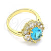 Oro Laminado Multi Stone Ring, Gold Filled Style Teardrop Design, with Blue Topaz and White Cubic Zirconia, Polished, Golden Finish, 01.210.0124.09