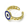 Oro Laminado Elegant Ring, Gold Filled Style Evil Eye Design, Blue Enamel Finish, Golden Finish, 01.213.0019