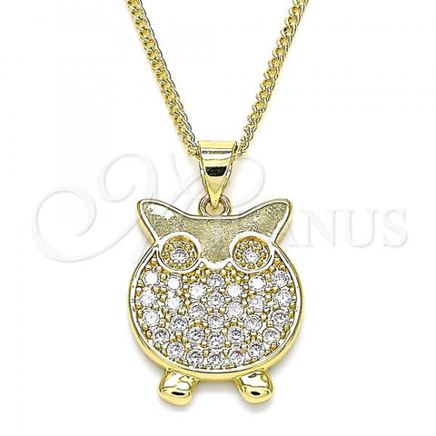 Oro Laminado Pendant Necklace, Gold Filled Style Owl Design, with White Micro Pave, Polished, Golden Finish, 04.156.0393.20