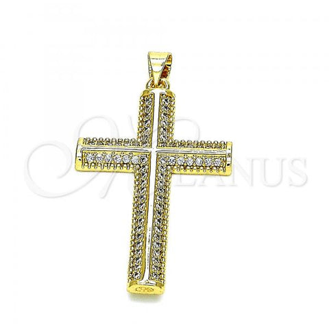 Oro Laminado Religious Pendant, Gold Filled Style Cross Design, with White Micro Pave, Polished, Golden Finish, 05.102.0033