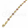 Oro Laminado Fancy Anklet, Gold Filled Style Evil Eye Design, Red Resin Finish, Golden Finish, 03.326.0012.1.10