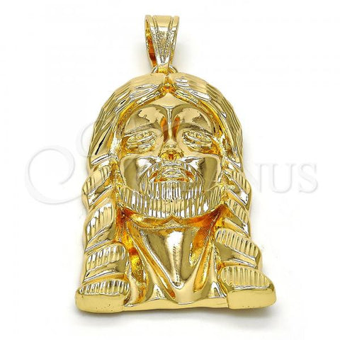 Oro Laminado Religious Pendant, Gold Filled Style Jesus Design, Diamond Cutting Finish, Golden Finish, 05.120.0035
