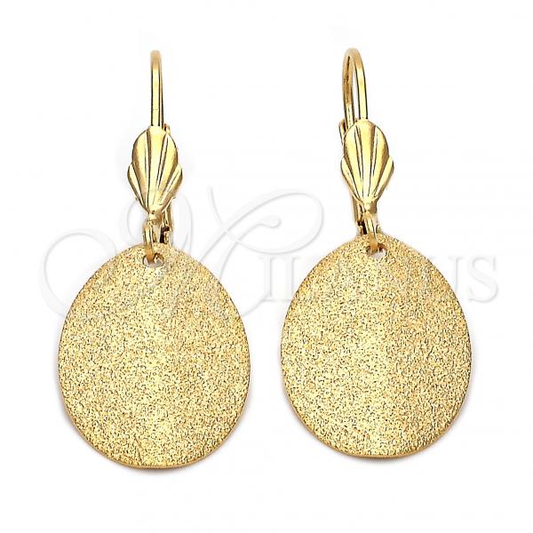 Oro Laminado Dangle Earring, Gold Filled Style Leaf Design, Matte Finish, Golden Finish, 5.121.008