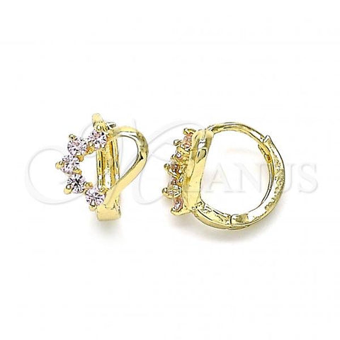 Oro Laminado Huggie Hoop, Gold Filled Style Heart Design, with Pink Cubic Zirconia, Polished, Golden Finish, 02.210.0561.2.10