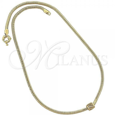 Oro Laminado Pendant Necklace, Gold Filled Style Rat Tail Design, with White Micro Pave, Polished, Golden Finish, 04.63.0011