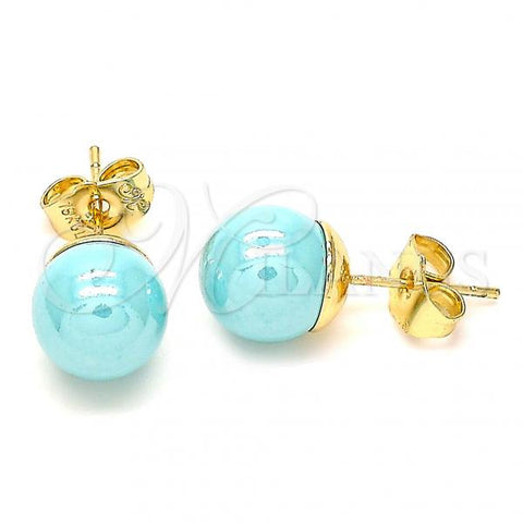 Oro Laminado Stud Earring, Gold Filled Style Ball Design, with Turquoise Pearl, Polished, Golden Finish, 02.63.2121.2