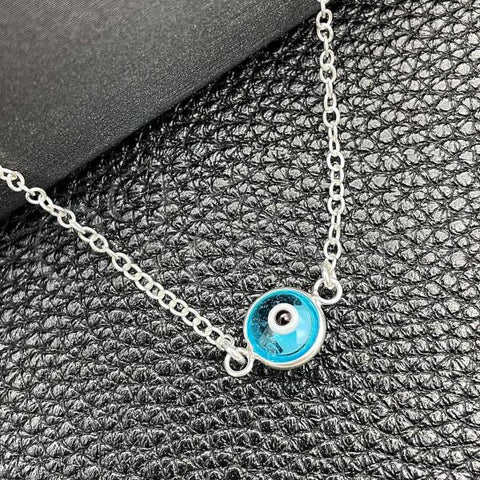 Sterling Silver Fancy Necklace, Evil Eye and Rolo Design, with Turquoise Crystal, Polished, Silver Finish, 04.401.0015.18