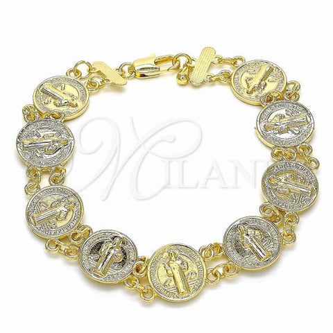 Oro Laminado Fancy Bracelet, Gold Filled Style San Benito Design, Polished, Golden Finish, 03.351.0045.1.08